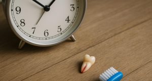 Dislodged tooth on a surface with dental tools emphasizing urgent emergency dental care