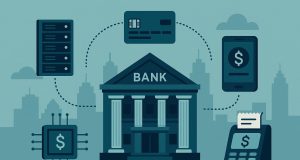 Modern banking technology infrastructure supporting fintech and digital payments transformation