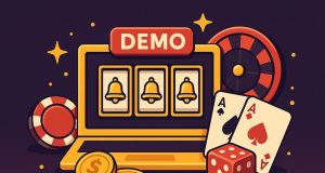Slot machine displaying 'demo mode' on screen, emphasizing safe practice before real money play