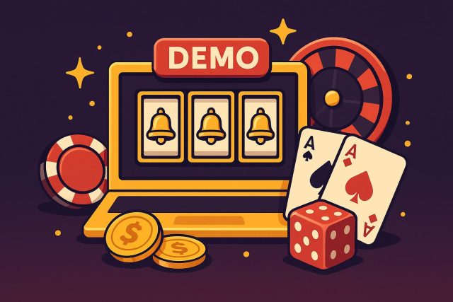Slot machine displaying 'demo mode' on screen, emphasizing safe practice before real money play