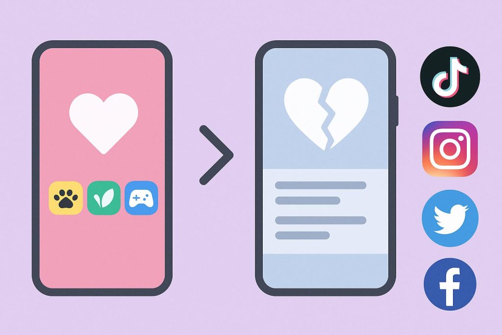Smartphone displaying niche dating apps and social media icons replacing traditional matchmaking platforms