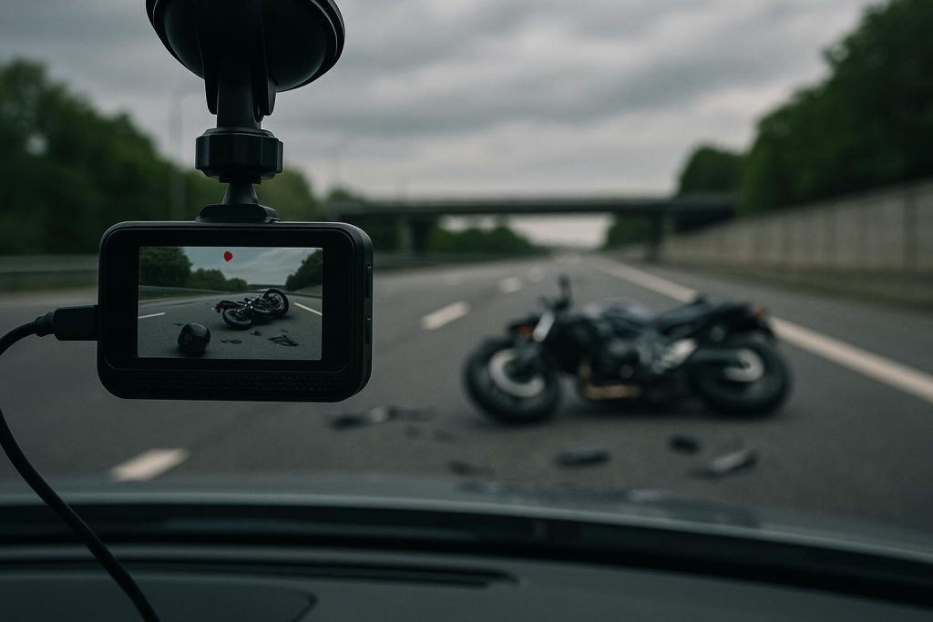 Motorcycle accident captured by dashcam footage clarifying fault in traffic collision case
