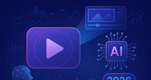 Futuristic AI-powered video technology concept with digital interface and creative visuals