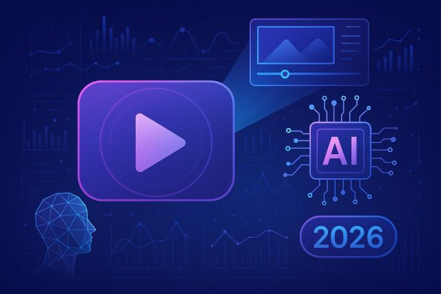 The Biggest Trends Shaping AI Video in 2026 Futuristic AI-powered video technology concept with digital interface and creative visuals
