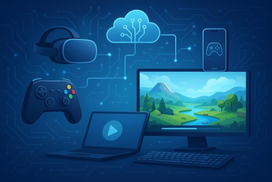 Futuristic gaming interface with immersive graphics and advanced technology elements