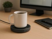 The Mug Warmer Set as a Desk Essential — Which Features Justify the Premium Price Electric mug warmer set with sleek design, temperature controls, and coffee mug on office desk