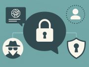AI chat interface with privacy shield and anonymous user icon representing secure communication