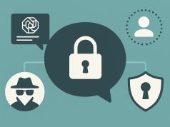 AI chat interface with privacy shield and anonymous user icon representing secure communication