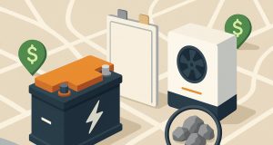 Diagram showing locations of battery cells, inverters, and critical minerals for 45x tax credit