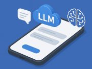 Mobile app interface with AI and LLM integration icons representing business technology adoption