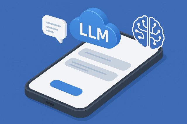What Businesses Should Know Before Adding LLM Features to Their Mobile App Mobile app interface with AI and LLM integration icons representing business technology adoption