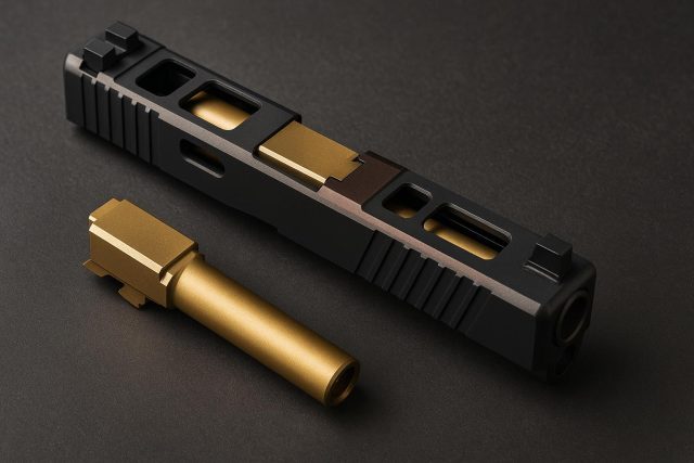 Glock 17 Slide Upgrades — Cuts, Coatings, and What Each Modification Achieves Glock 17 slide with custom cuts and coatings showcasing popular handgun upgrade options
