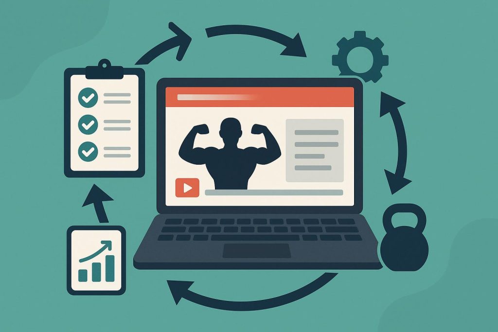 Modern fitness app dashboard on tablet and smartphone showcasing user progress and workout plans