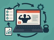 Modern fitness app dashboard on tablet and smartphone showcasing user progress and workout plans