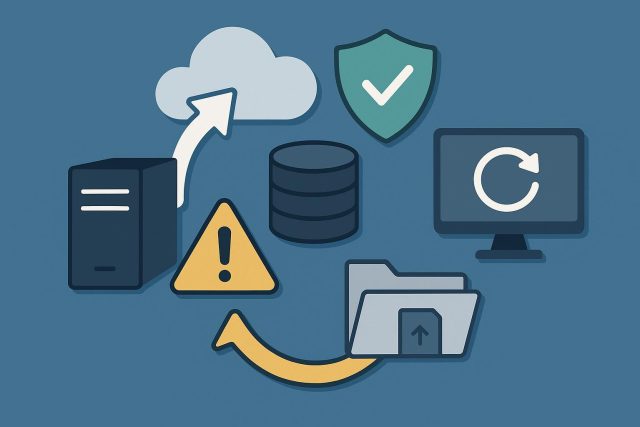 What Is Backup and Disaster Recovery and Why Does Every Business Need It? Data backup servers protecting business information for disaster recovery and continuity
