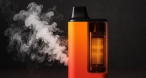 Mesh coil disposable vape device emitting dense vapor, illustrating enhanced flavor and output