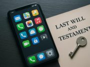 Smartphone displaying digital assets and will document, illustrating digital estate planning concerns