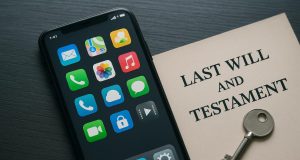 Smartphone displaying digital assets and will document, illustrating digital estate planning concerns