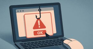 Mouse cursor hovers over a suspicious link on a computer screen, highlighting online carelessness