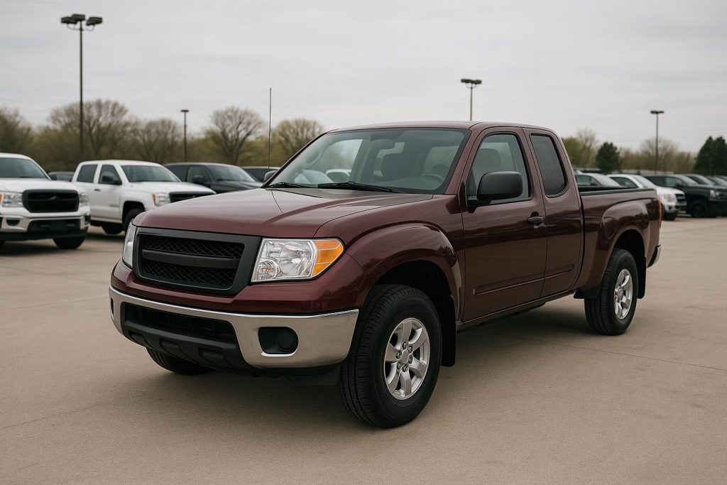 Pre-owned pickup truck parked on dealership lot highlighting benefits over new models