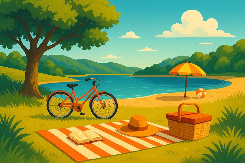 Sunny park picnic with friends enjoying outdoor activities during summer weekend