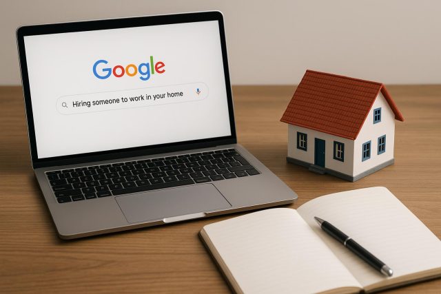 Why People Google Everything Before Hiring Someone to Work in Their Home Homeowner researching online before hiring contractor for home improvement or repair services