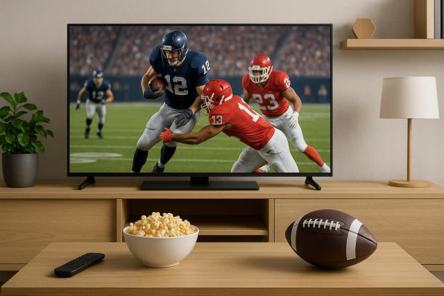 How to Watch NFL Games Online Without Missing a Single Play Streaming NFL game on laptop with football field displayed, highlighting online viewing options