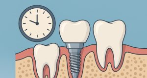 Close-up of dental implants and healthy gums illustrating dental implant longevity with proper care