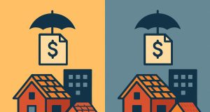 Two commercial roofing company buildings side by side illustrating insurance quote differences