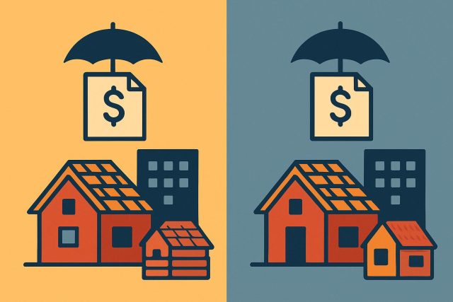 Two roofing companies with the same revenue can get very different insurance quotes Two commercial roofing company buildings side by side illustrating insurance quote differences