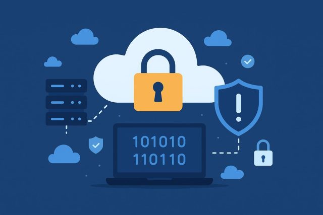 Cloud Computing Security: What Businesses Should Know Before Moving to the Cloud Cloud computing network with digital security icons representing data protection for businesses