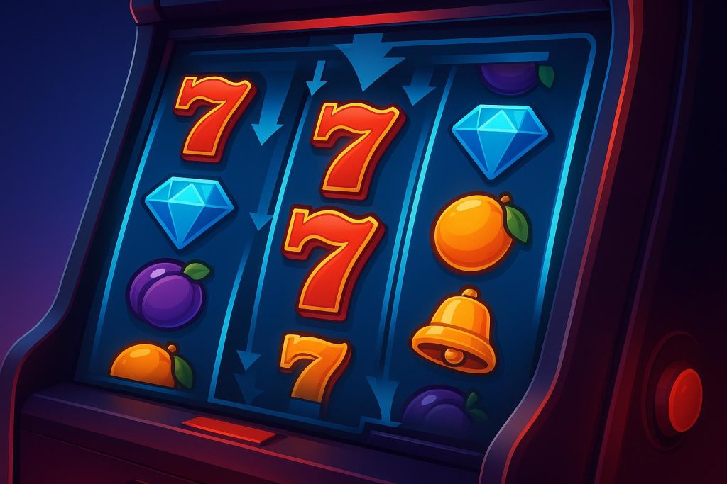 Modern slot machine interface showcasing vibrant studio design and cascading reels in action