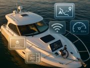 Advanced smart navigation system displayed on a modern boat dashboard with digital controls