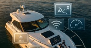 Advanced smart navigation system displayed on a modern boat dashboard with digital controls