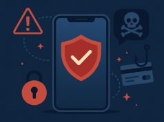 Smartphone with security lock icon emphasizing mobile safety against modern digital scams