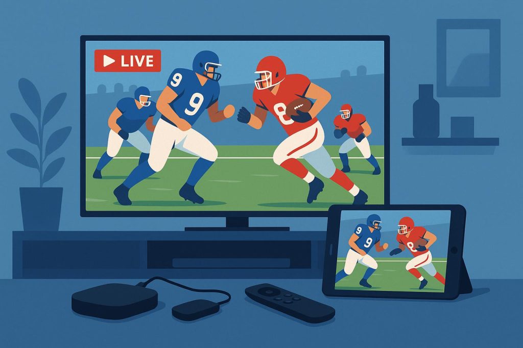 Mobile devices streaming an NFL football game, highlighting new ways fans watch live sports