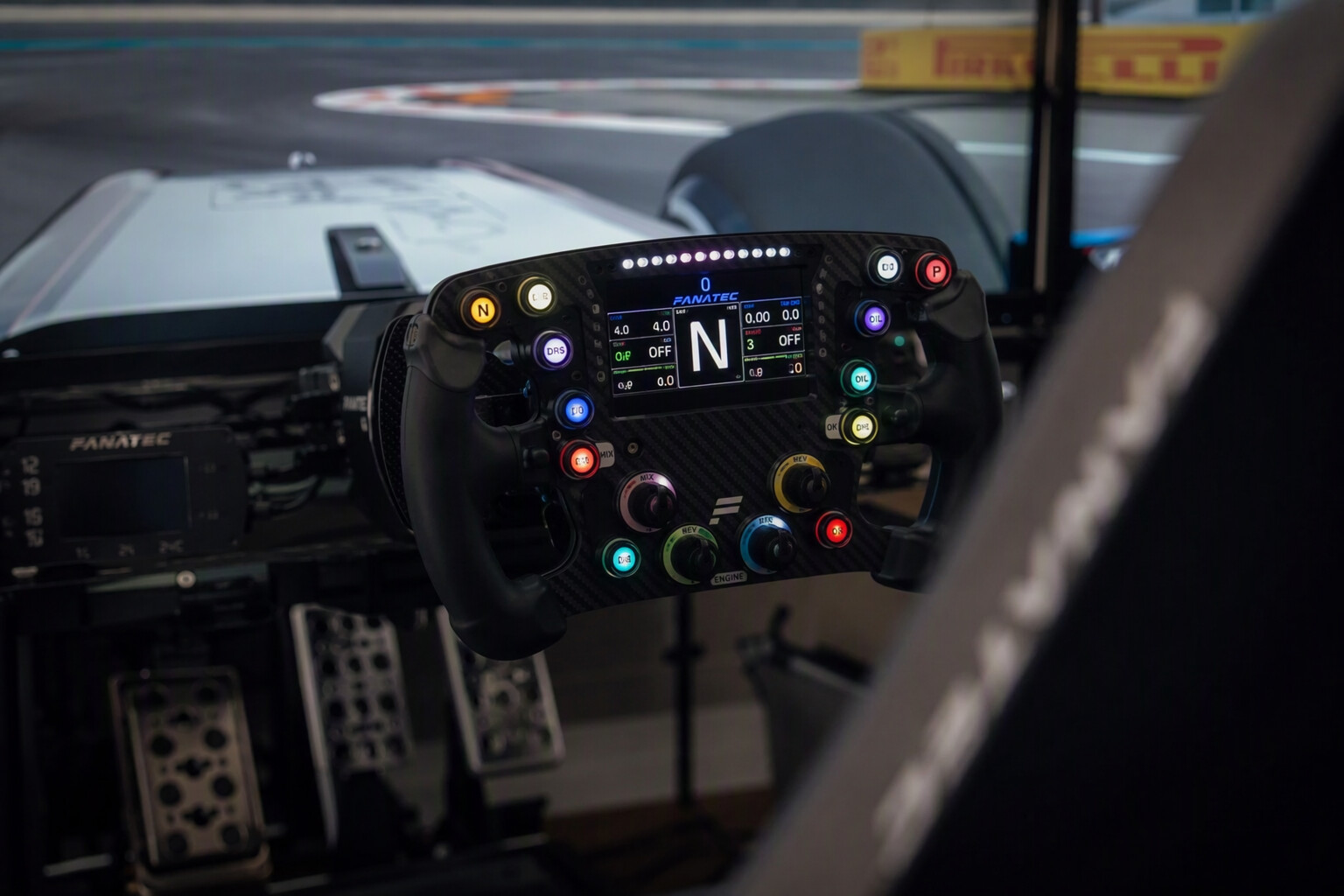 Formula wheel on simulator cockpit