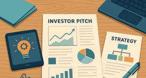Digital presentation showcasing tech startup pitch materials and investor collaboration tools
