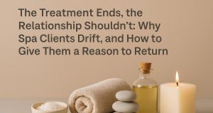 Spa therapist offering relaxing treatment to client, highlighting client retention strategies