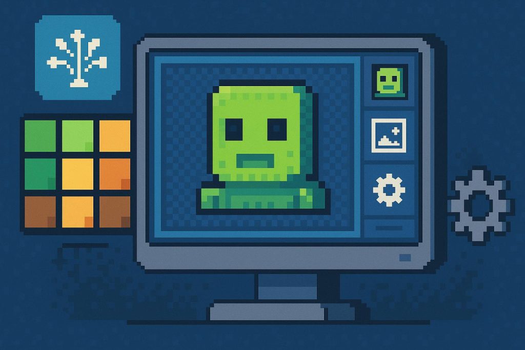 Colorful AI-generated pixel art examples illustrating leading text-to-image generator tools