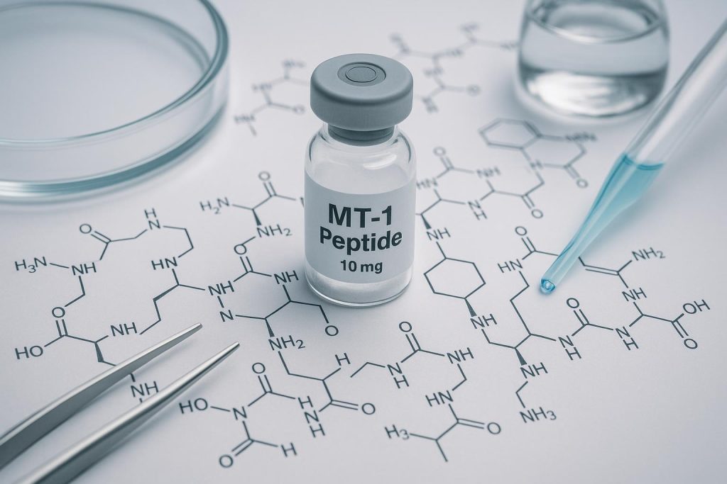 Laboratory equipment and MT-1 peptide samples used in scientific research and evaluation studies