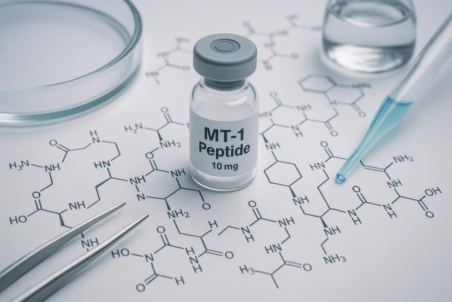 Laboratory equipment and MT-1 peptide samples used in scientific research and evaluation studies