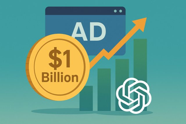 ChatGPT Ads have Reached $1 Billion. What Advertisers Are Really Purchasing ChatGPT ads revenue milestone illustration with digital marketing and advertising elements