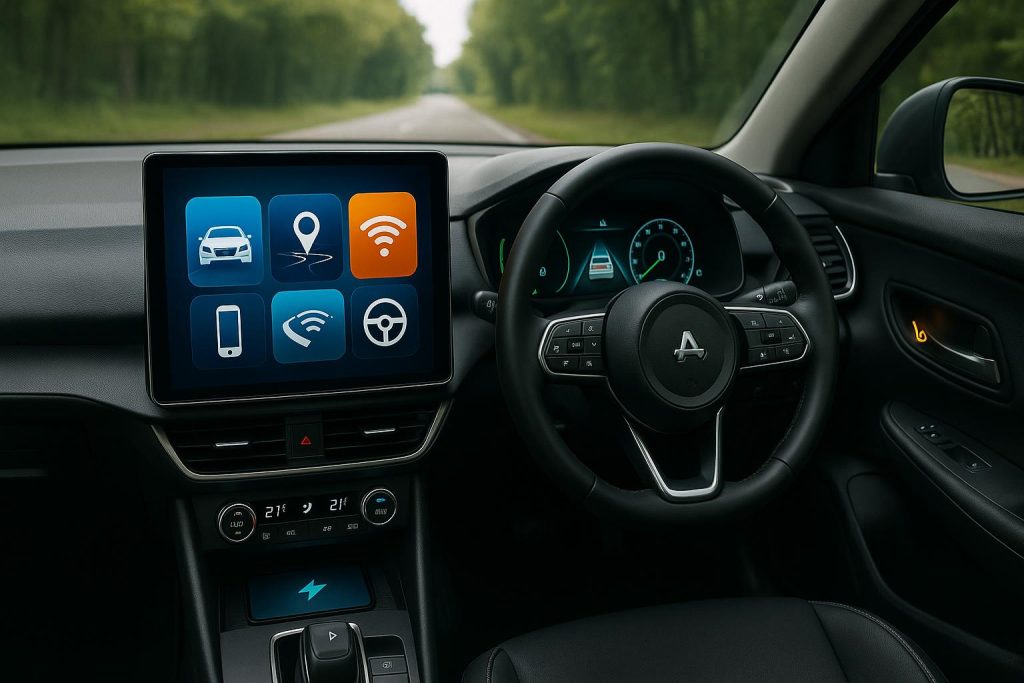 Dashboard display highlighting advanced car technology features in a modern vehicle interior