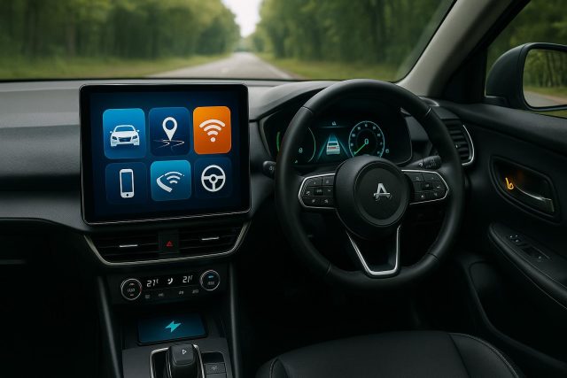 Dashboard display highlighting advanced car technology features in a modern vehicle interior