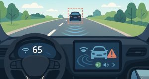 Advanced car dashboard with digital safety features enhancing modern driving technology