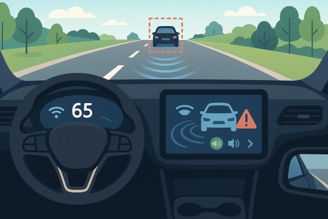 Advanced car dashboard with digital safety features enhancing modern driving technology