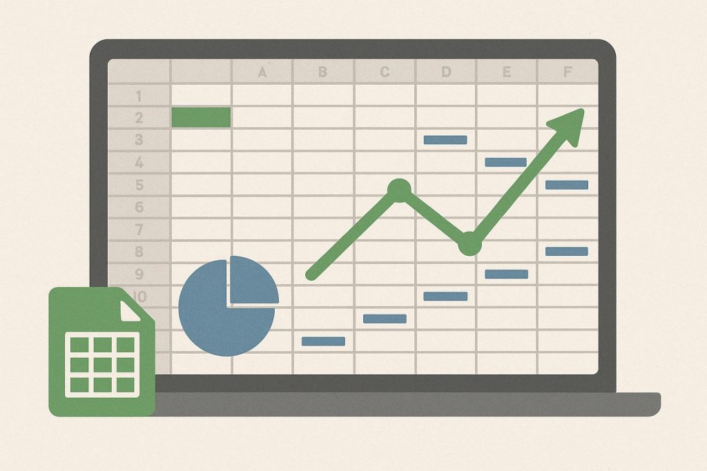 Open spreadsheet software displaying organized business operations and workflow data on a computer screen