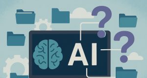 Open-source AI model comparison with neural network graphics and decision-making icons