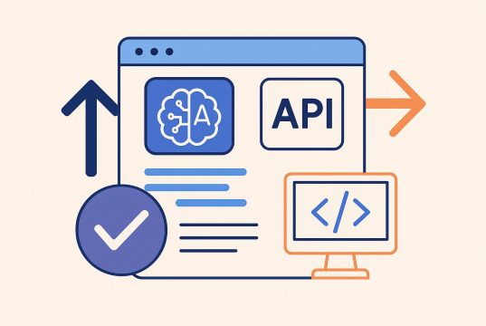AI API selection process concept with digital interface icons and abstract technology background